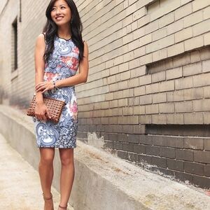 Clover Canyon Blue and Red Henna Patterned Mini Dress